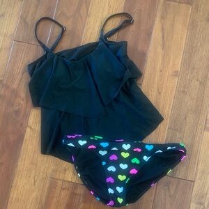 Tankini Set Size L Black Top Adjustable Slimming Old Navy Heart Bottoms Swimsuit